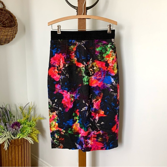 Milly Floral Watercolor Printed Midi Pencil Skirt